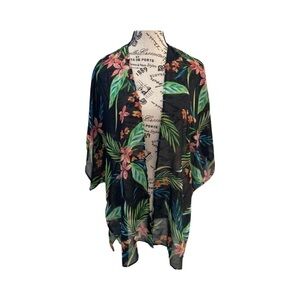 Ambiance Floral Sheer Chiffon Kimono Cover Up Size S